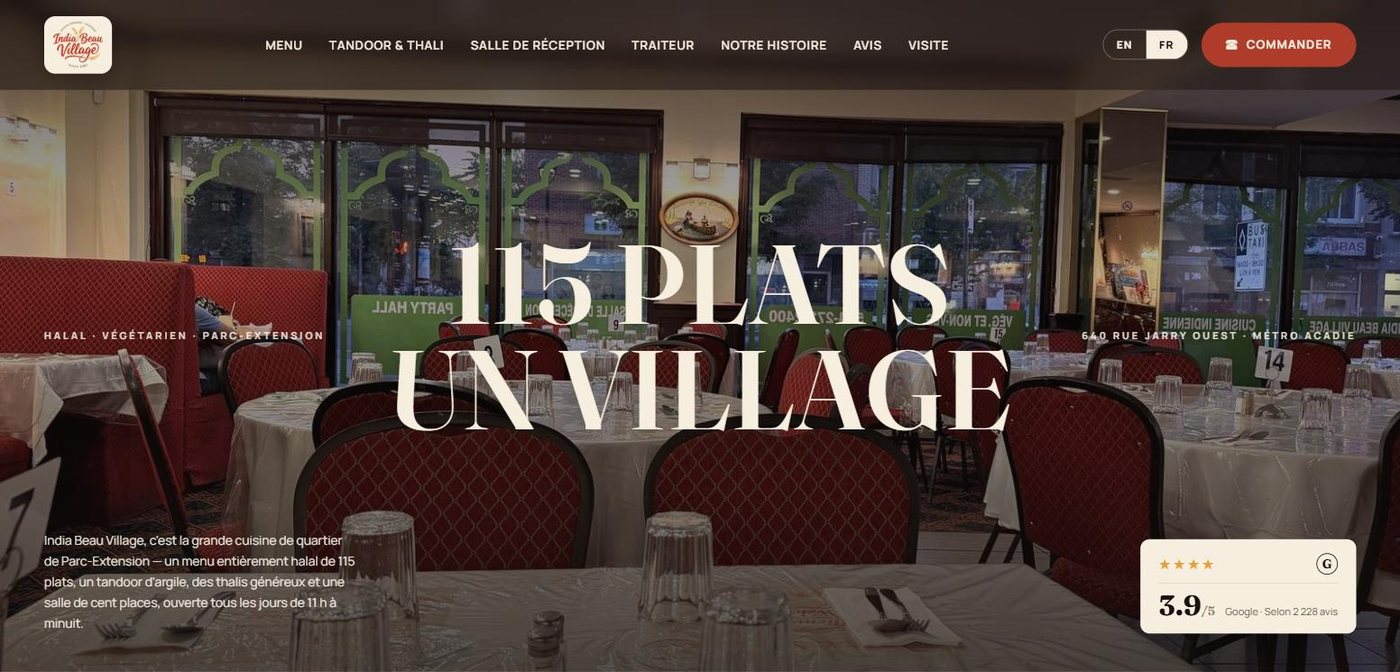 Homepage of the India Beau Village website built by MR.RJ Web Montréal