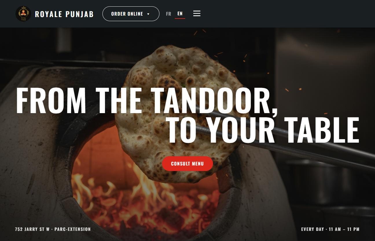 Homepage of the Royale Punjab website built by MR.RJ Web Montréal